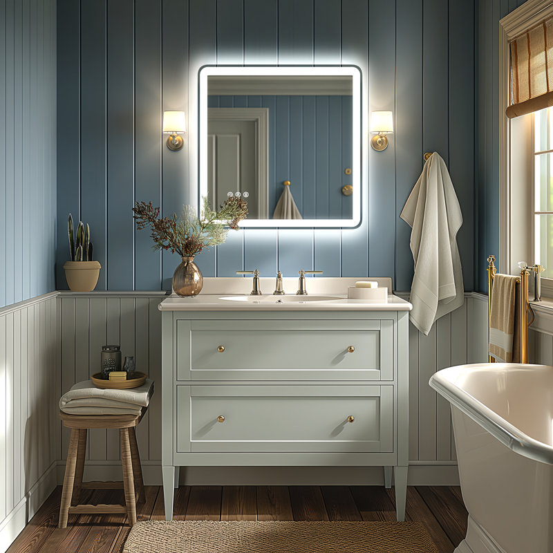 Wrought Studio??? Frameless Round LED Bathroom Mirror, Front and Back ...